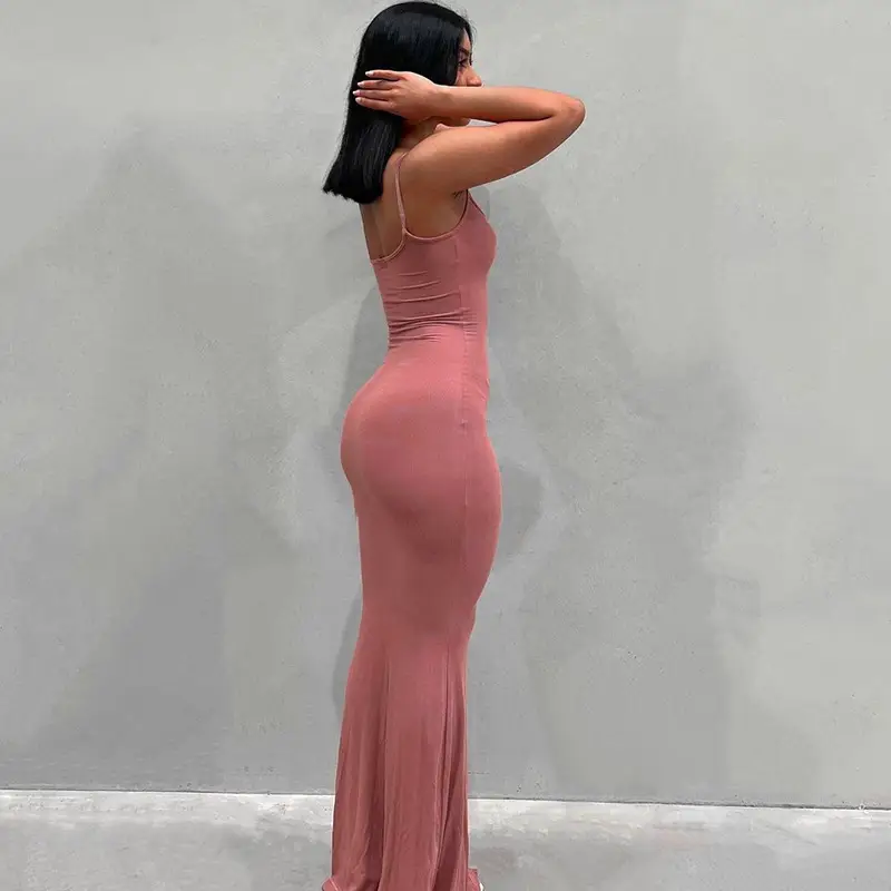 Peach Slim Fit Hip Sling Dress for Women