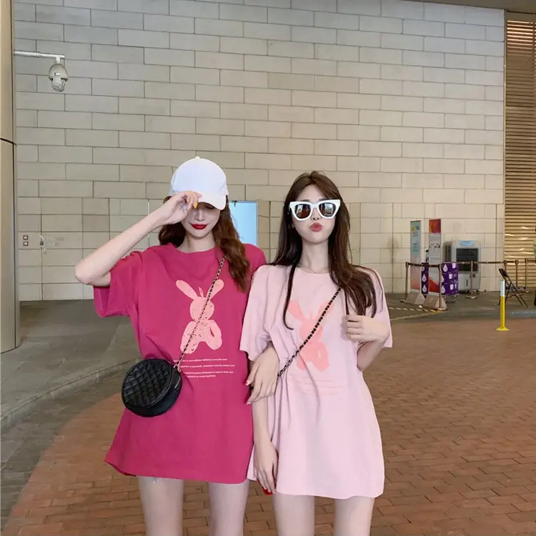 Women Korean Style Pink T-Shirt Short Sleeve Loose Fit 2022 - Image 7