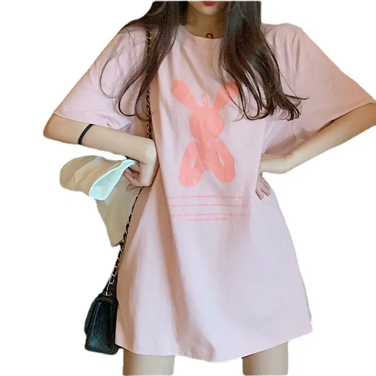 Women Korean Style Pink T-Shirt Short Sleeve Loose Fit 2022 - Image 8