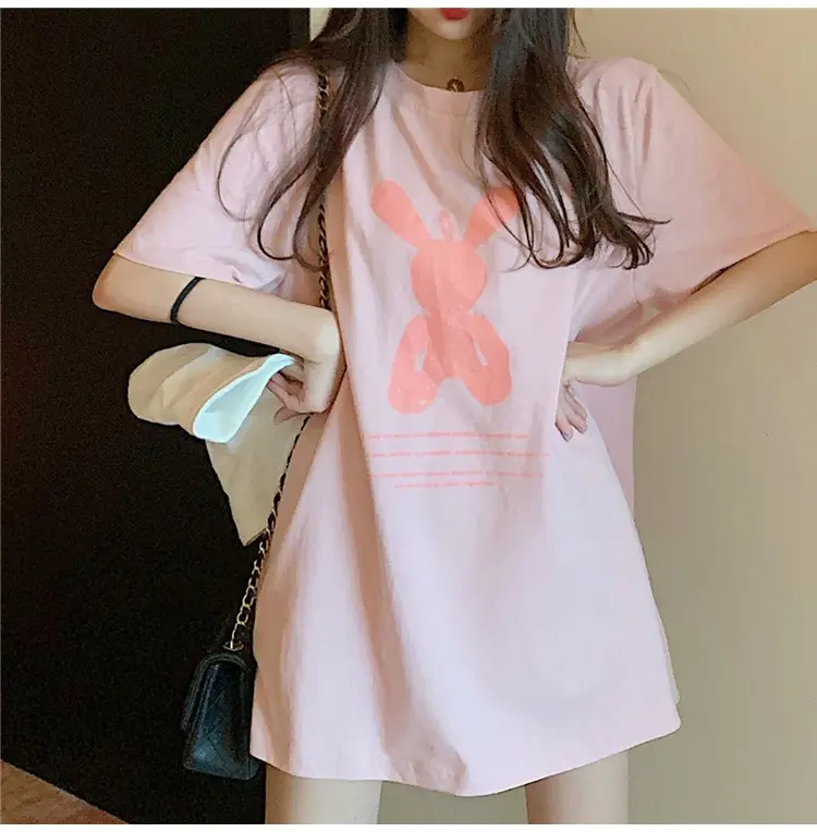 Women Korean Style Pink T-Shirt Short Sleeve Loose Fit 2022 — feature 11