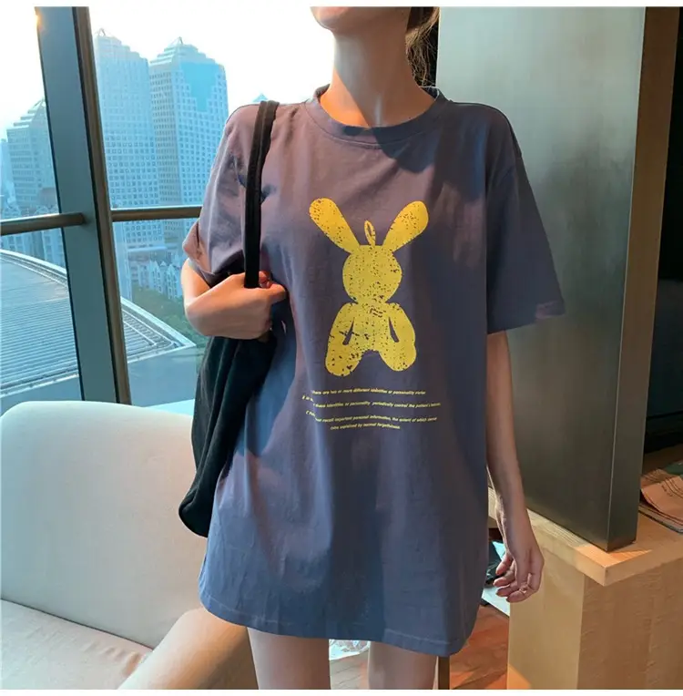 Women Korean Style Pink T-Shirt Short Sleeve Loose Fit 2022 — feature 18