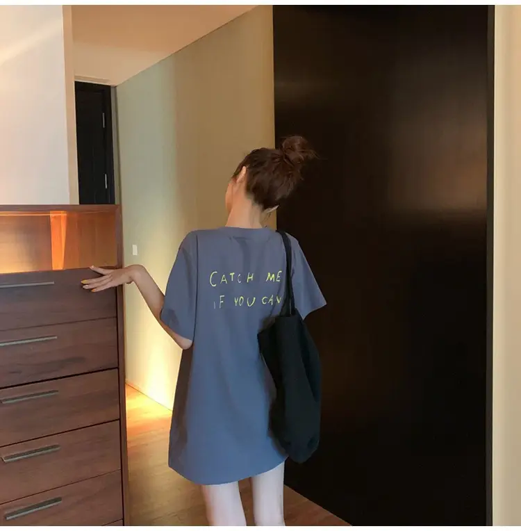 Women Korean Style Pink T-Shirt Short Sleeve Loose Fit 2022 — feature 21