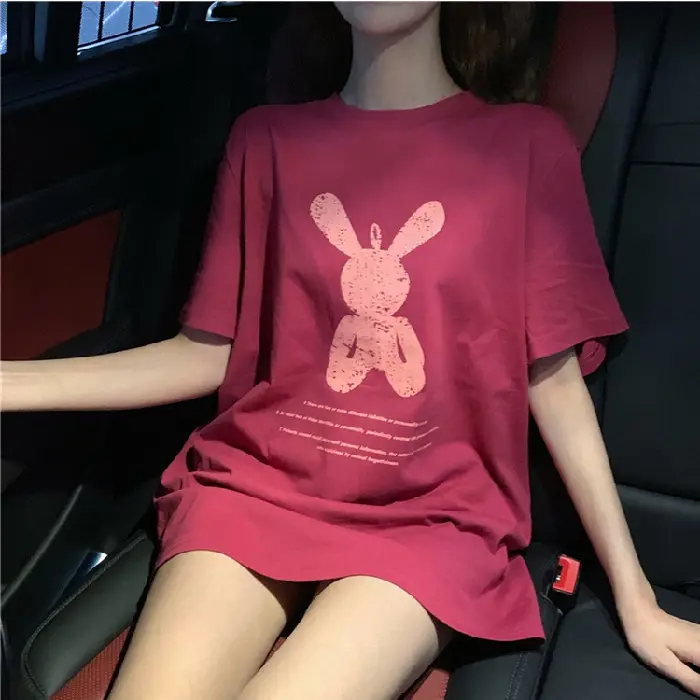 Women Korean Style Pink T-Shirt Short Sleeve Loose Fit 2022 - Image 3