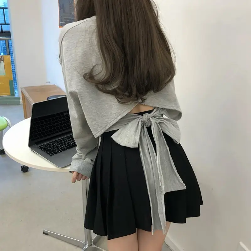 Women's White Long Sleeve Top with Black Skirt Set - Image 2