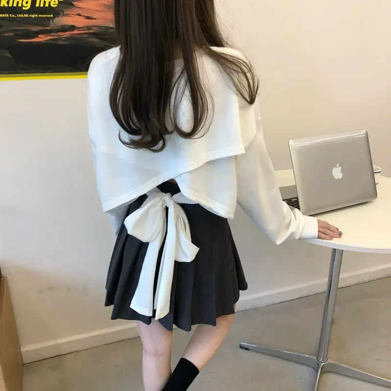 Women's White Long Sleeve Top with Black Skirt Set - Image 5