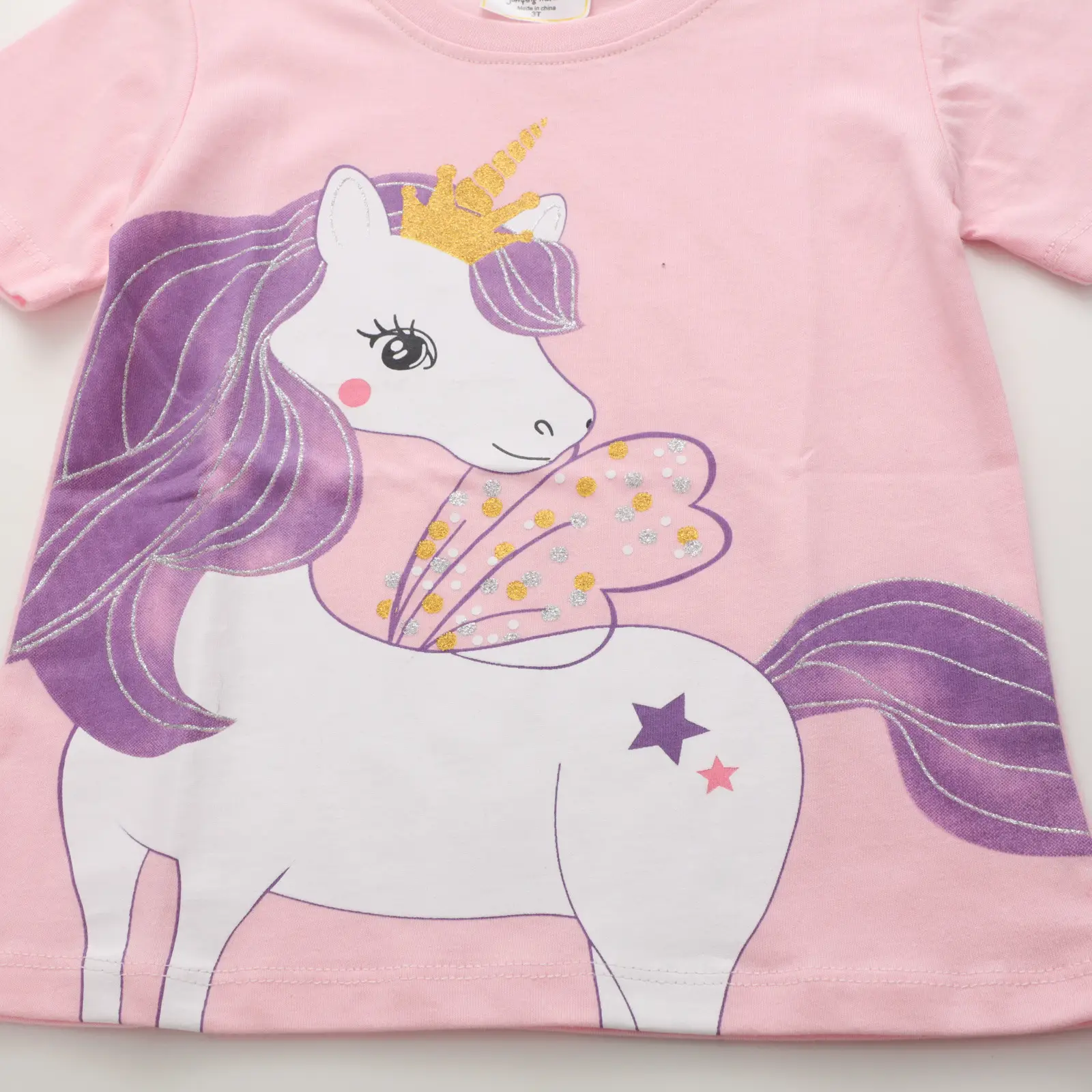 Pink Unicorn Knitted T-shirt for Girls Summer