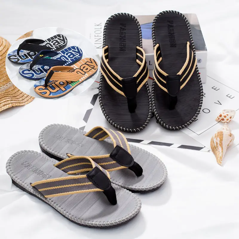 Men's Black Net Strap Flip Flops Casual Summer