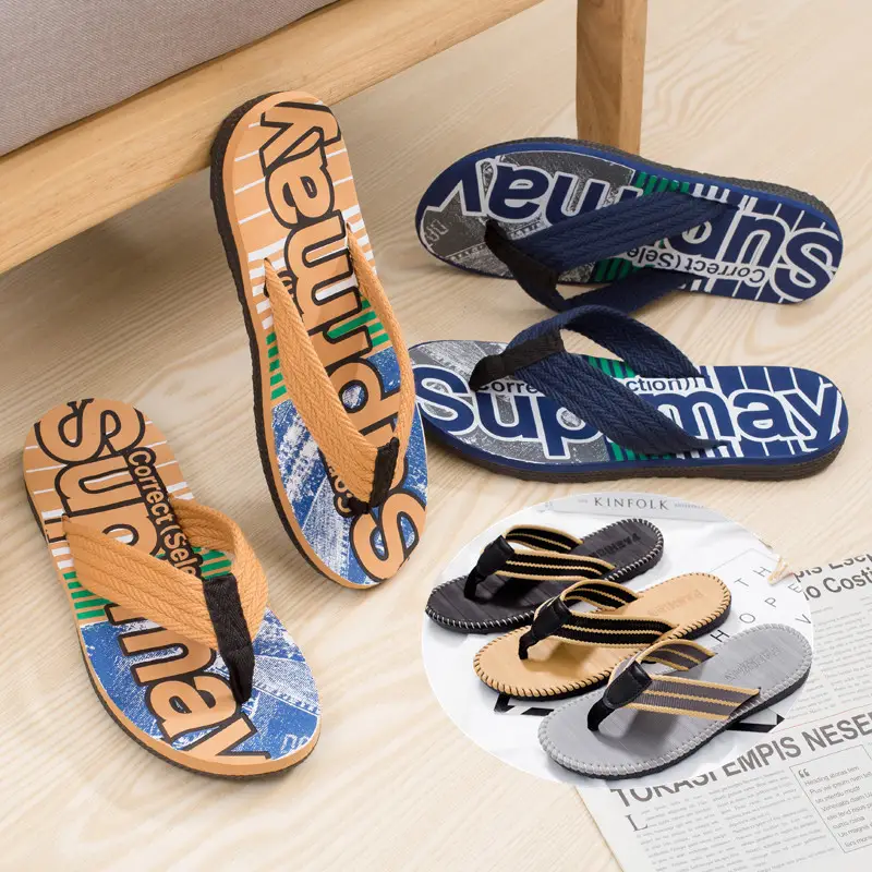 Men's Black Net Strap Flip Flops Casual Summer