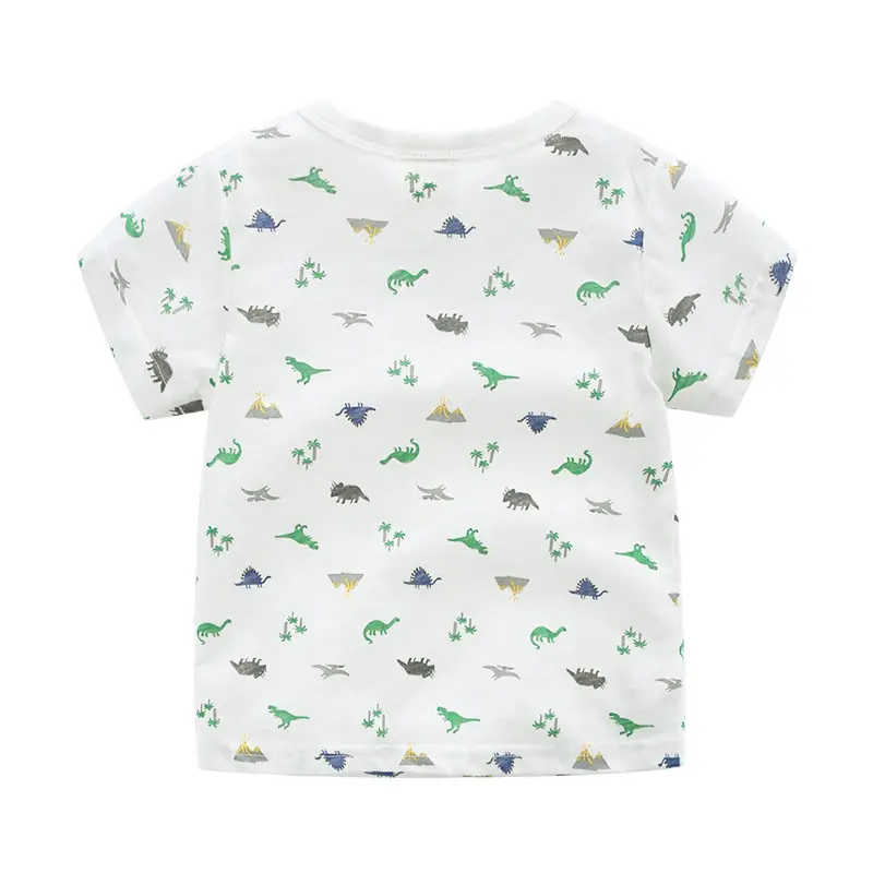 Boys Cartoon Dinosaur T-Shirt White 2022 Summer - Image 2