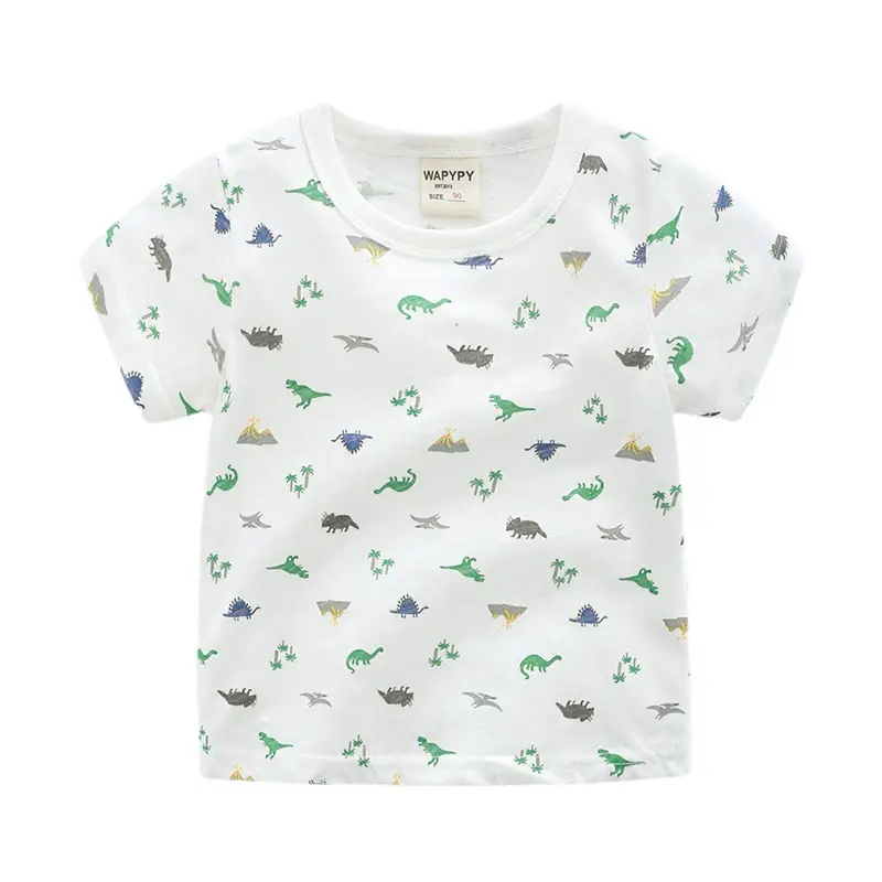 Boys Cartoon Dinosaur T-Shirt White 2022 Summer - Image 5