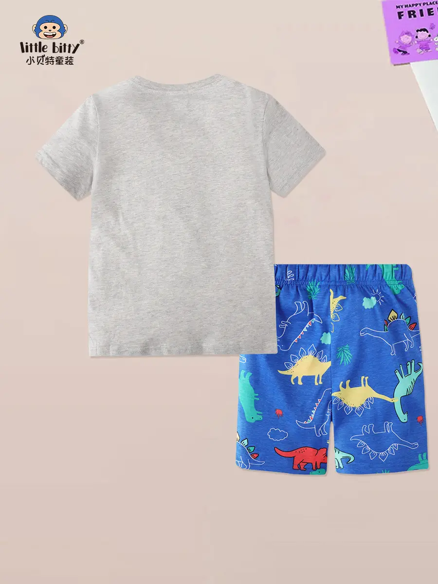 Kids Dino Print T-Shirt & Shorts Set Blue Gray