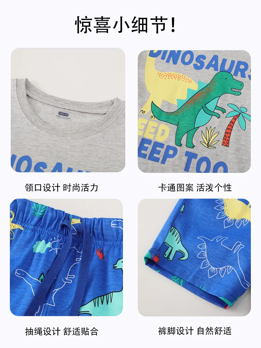 Kids Dino Print T-Shirt & Shorts Set Blue Gray