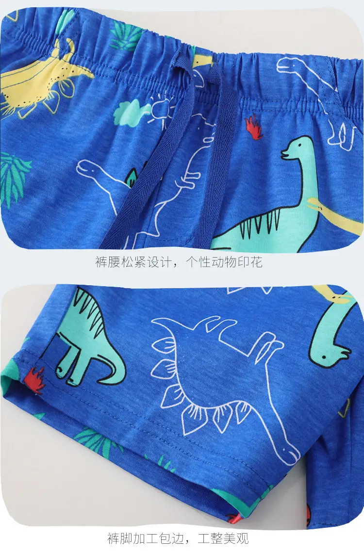 Kids Dino Print T-Shirt & Shorts Set Blue Gray — feature 9