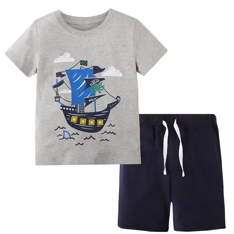 Kids Dino Print T-Shirt & Shorts Set Blue Gray