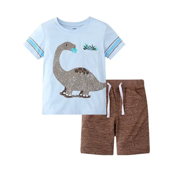 Kids Dino Print T-Shirt & Shorts Set Blue Gray