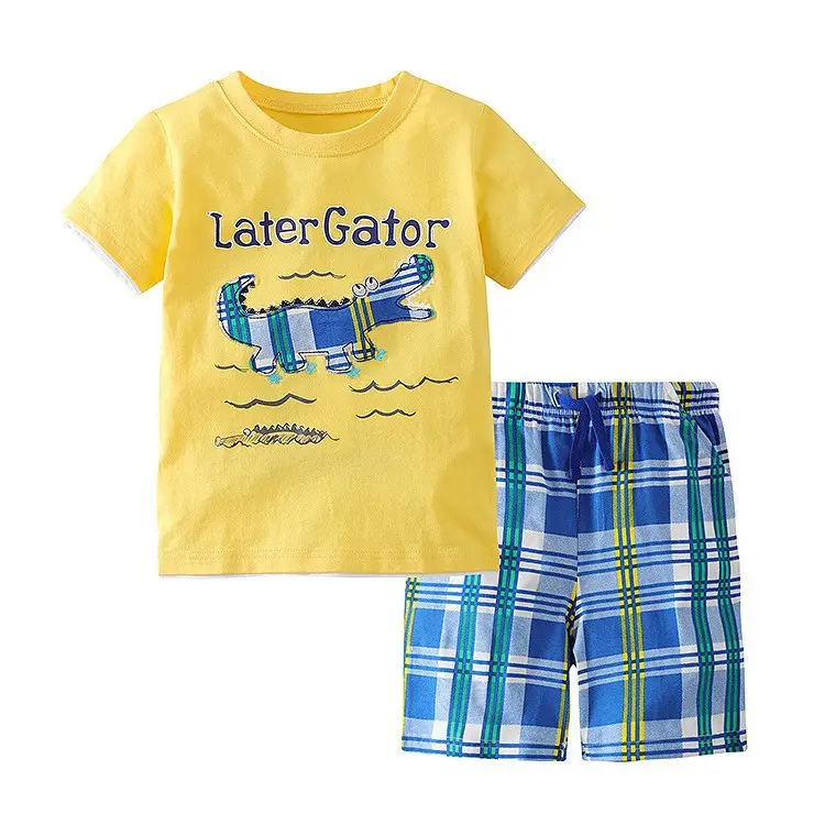 Kids Dino Print T-Shirt & Shorts Set Blue Gray