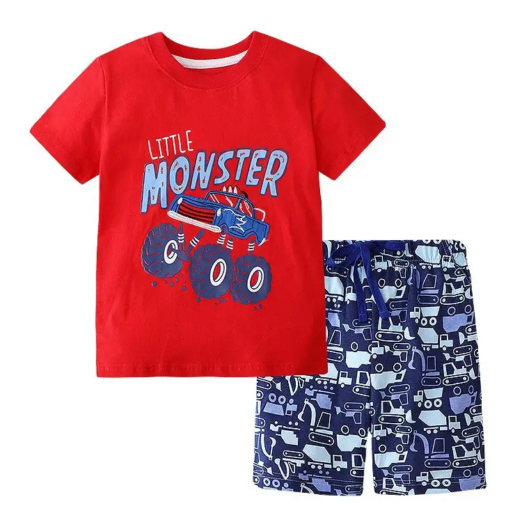 Kids Dino Print T-Shirt & Shorts Set Blue Gray