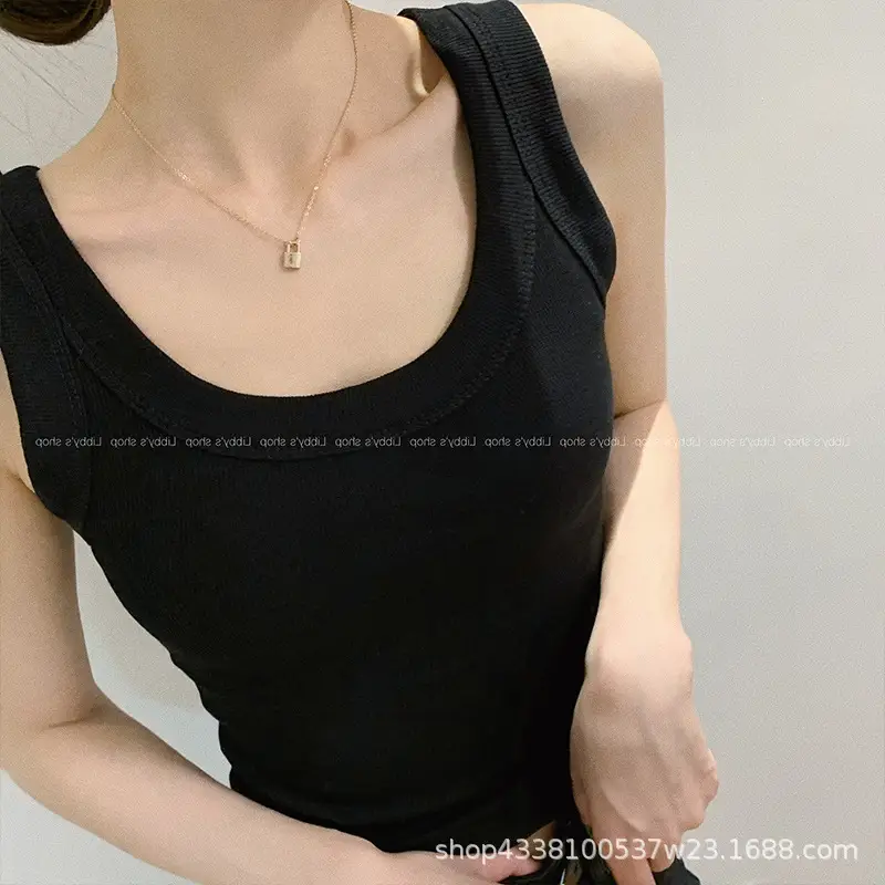 Women's Black Threaded Anti-Glare Vest Top