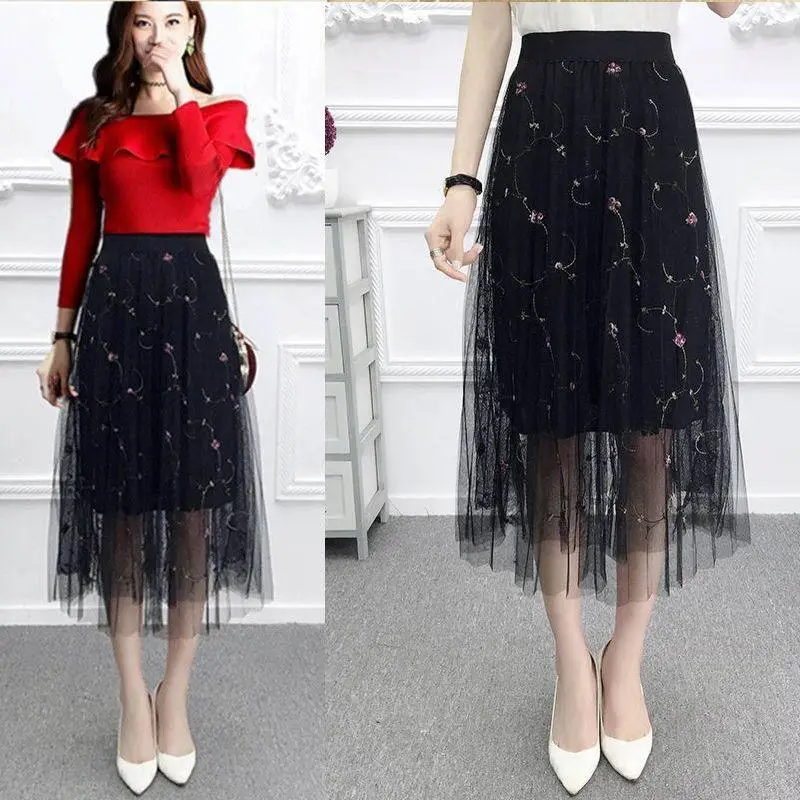 2025 Embroidered Black Mesh Skirt for Women Spring Summer - Image 9