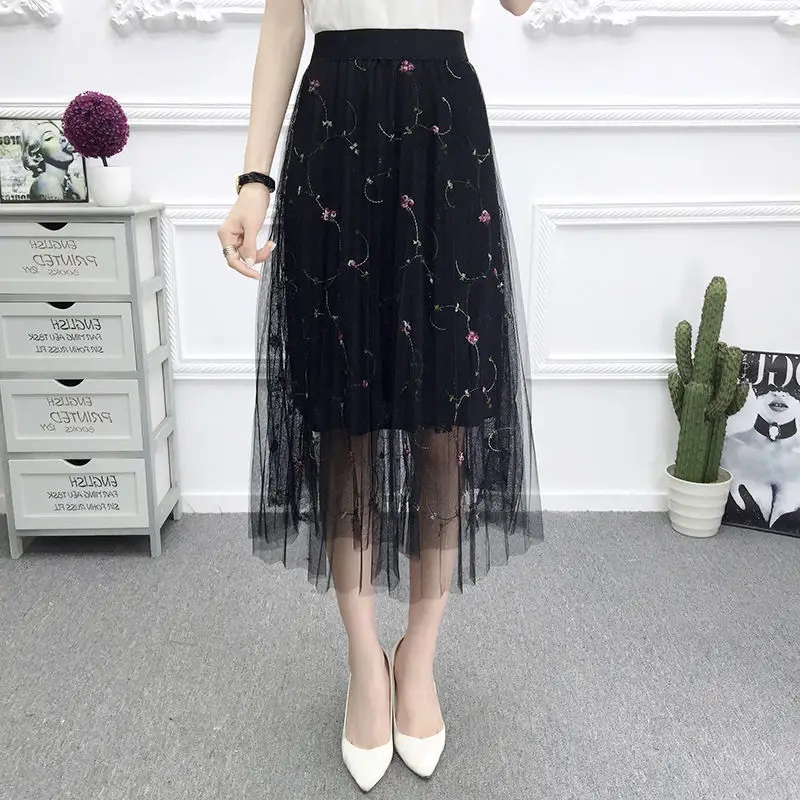 2025 Embroidered Black Mesh Skirt for Women Spring Summer - Image 11