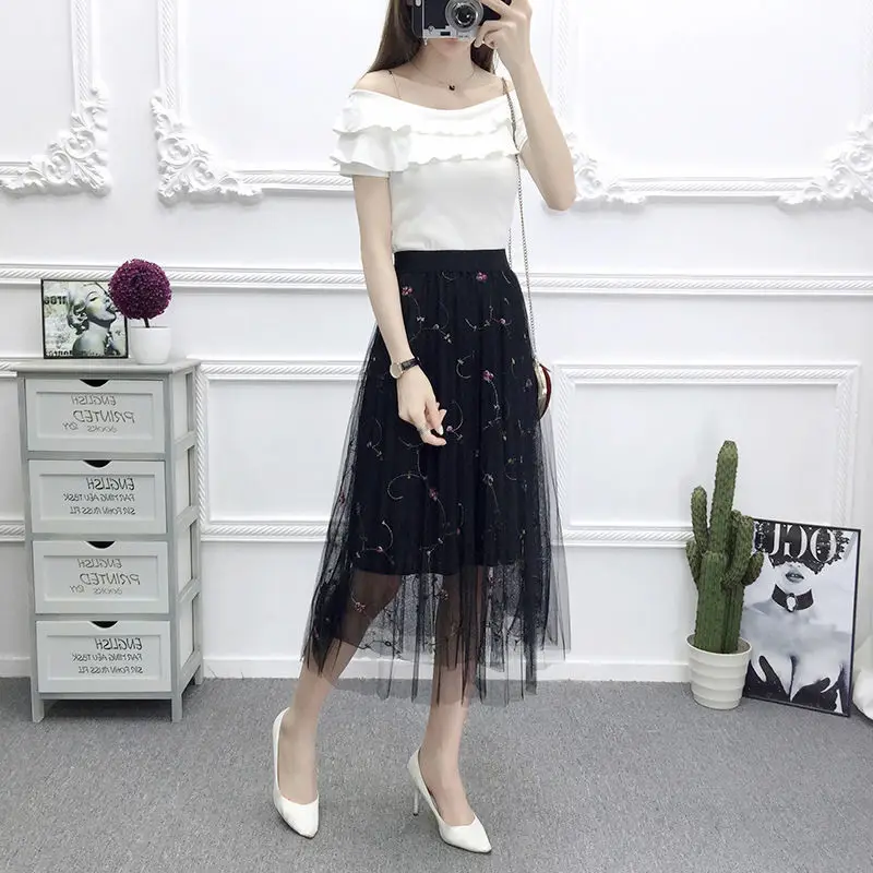 2025 Embroidered Black Mesh Skirt for Women Spring Summer - Image 12