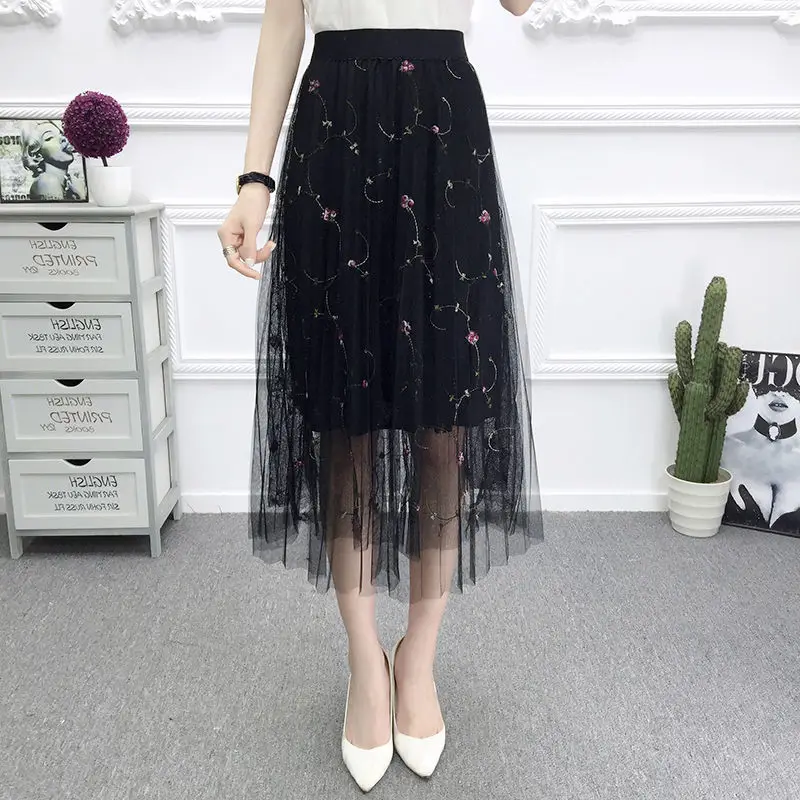 2025 Embroidered Black Mesh Skirt for Women Spring Summer — feature 1