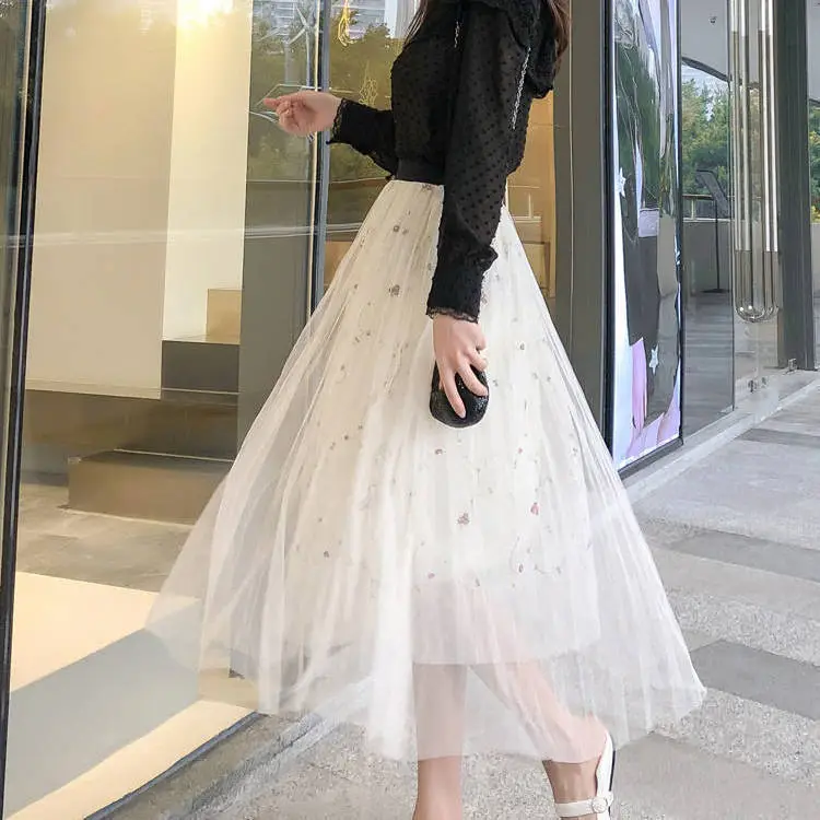 2025 Embroidered Black Mesh Skirt for Women Spring Summer — feature 10