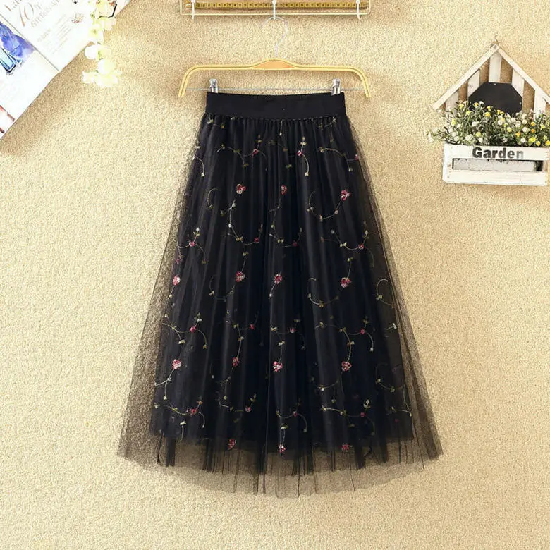 2025 Embroidered Black Mesh Skirt for Women Spring Summer — feature 12