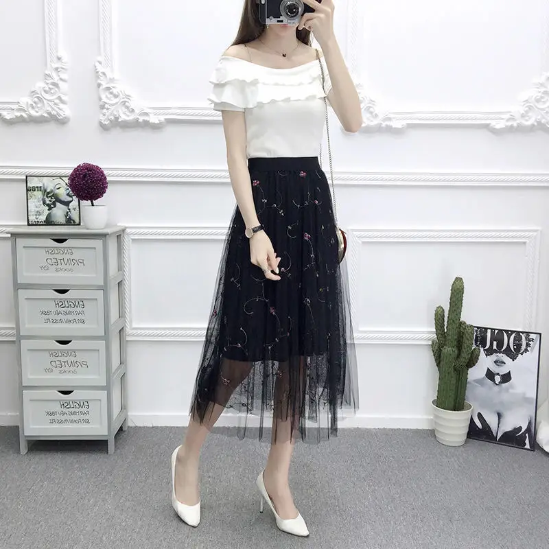 2025 Embroidered Black Mesh Skirt for Women Spring Summer — feature 5