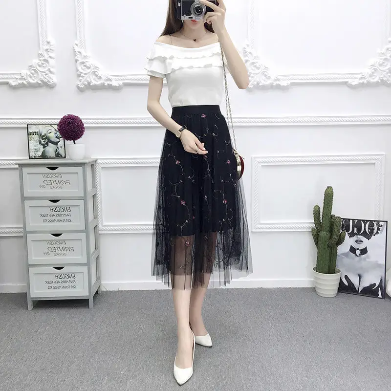 2025 Embroidered Black Mesh Skirt for Women Spring Summer — feature 6