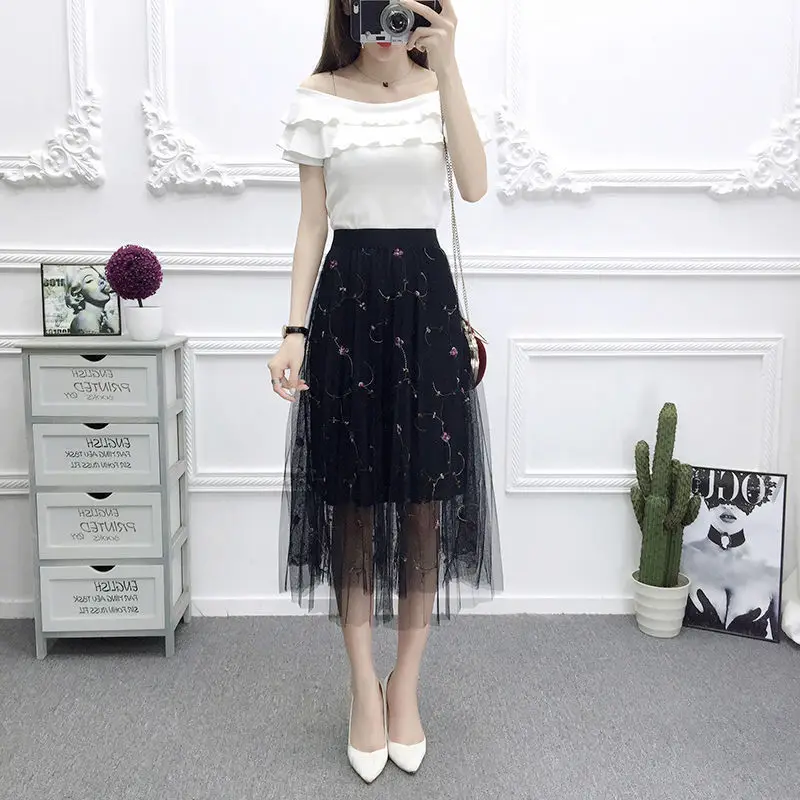 2025 Embroidered Black Mesh Skirt for Women Spring Summer — feature 7
