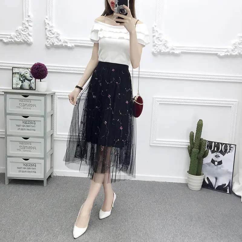 2025 Embroidered Black Mesh Skirt for Women Spring Summer — feature 8