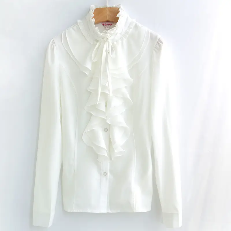 2024 Women's White Chiffon Long Sleeve Shirts Large - Image 3