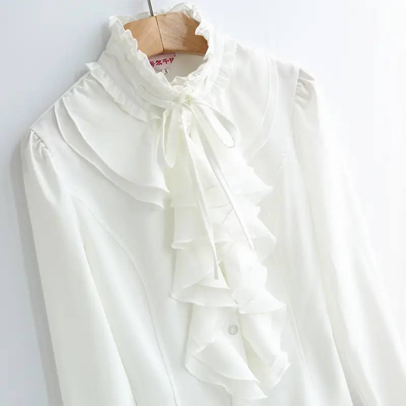 2024 Women's White Chiffon Long Sleeve Shirts Large - Image 4