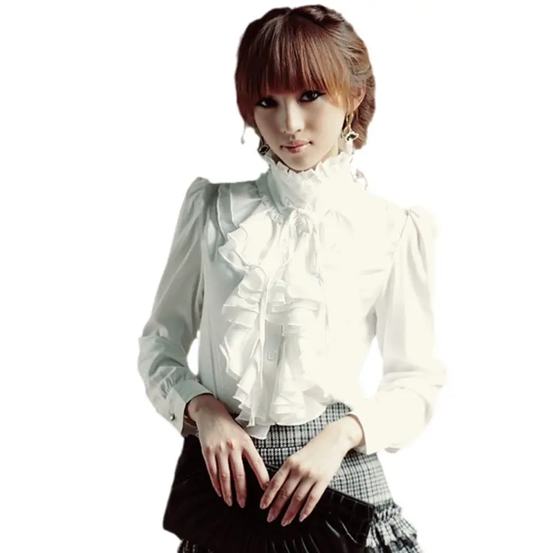 2024 Women's White Chiffon Long Sleeve Shirts Large - Image 6