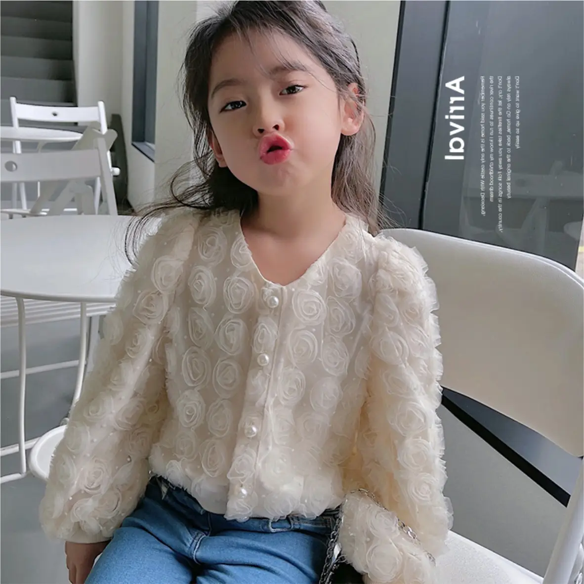 Girls White Embroidered Cardigan Coat Large Spring