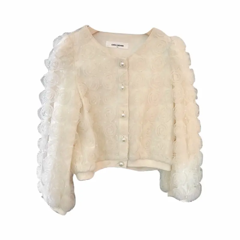 Girls White Embroidered Cardigan Coat Large Spring