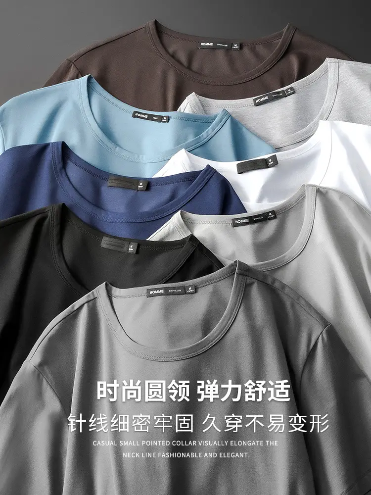 Men 60s Blue V-Neck Cotton T-Shirt Short Sleeve