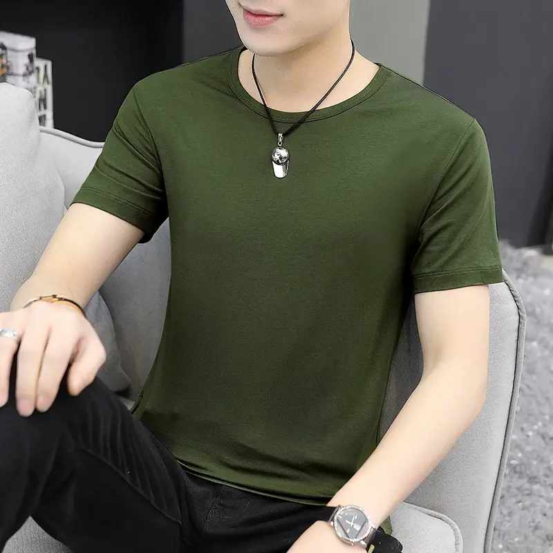 Men 60s Blue V-Neck Cotton T-Shirt Short Sleeve
