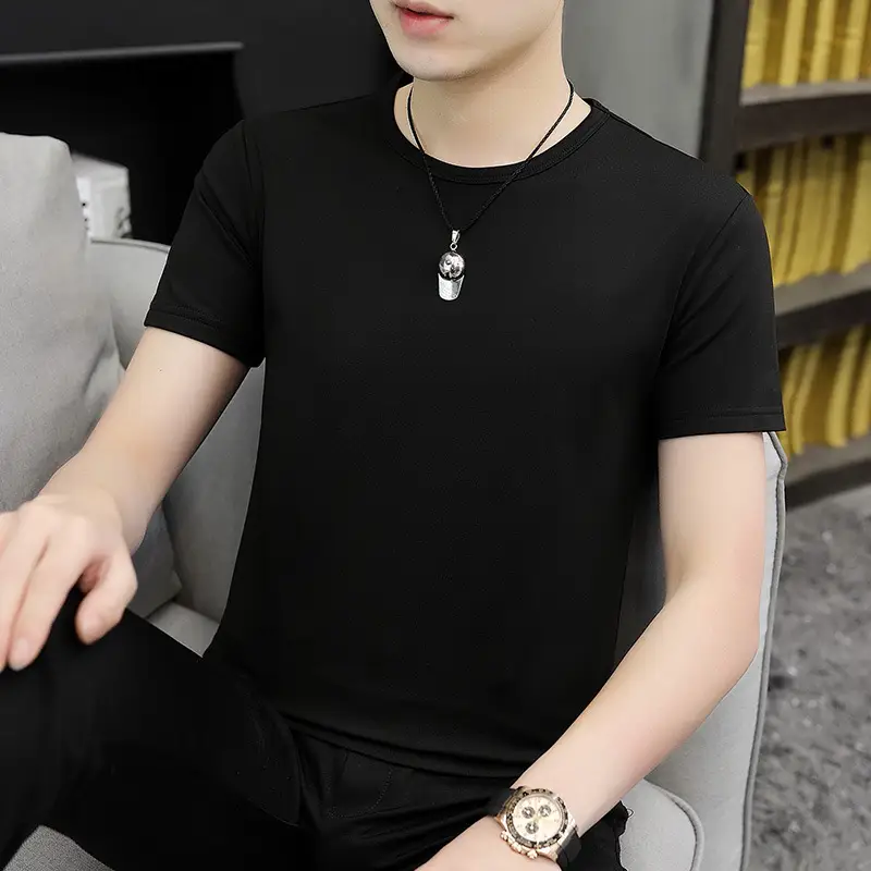 Men 60s Blue V-Neck Cotton T-Shirt Short Sleeve