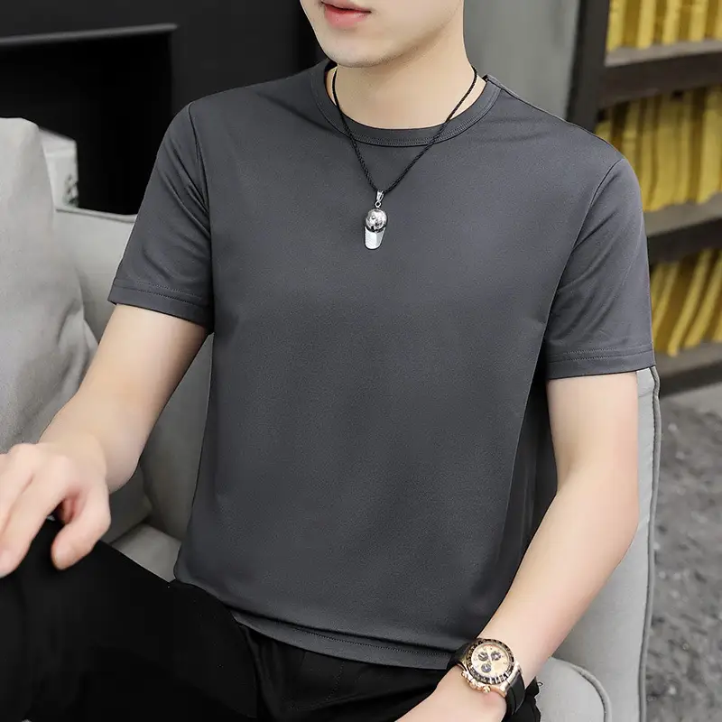 Men 60s Blue V-Neck Cotton T-Shirt Short Sleeve