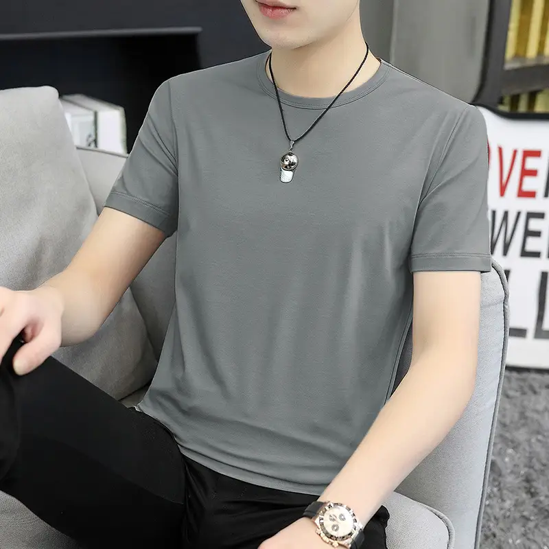 Men 60s Blue V-Neck Cotton T-Shirt Short Sleeve