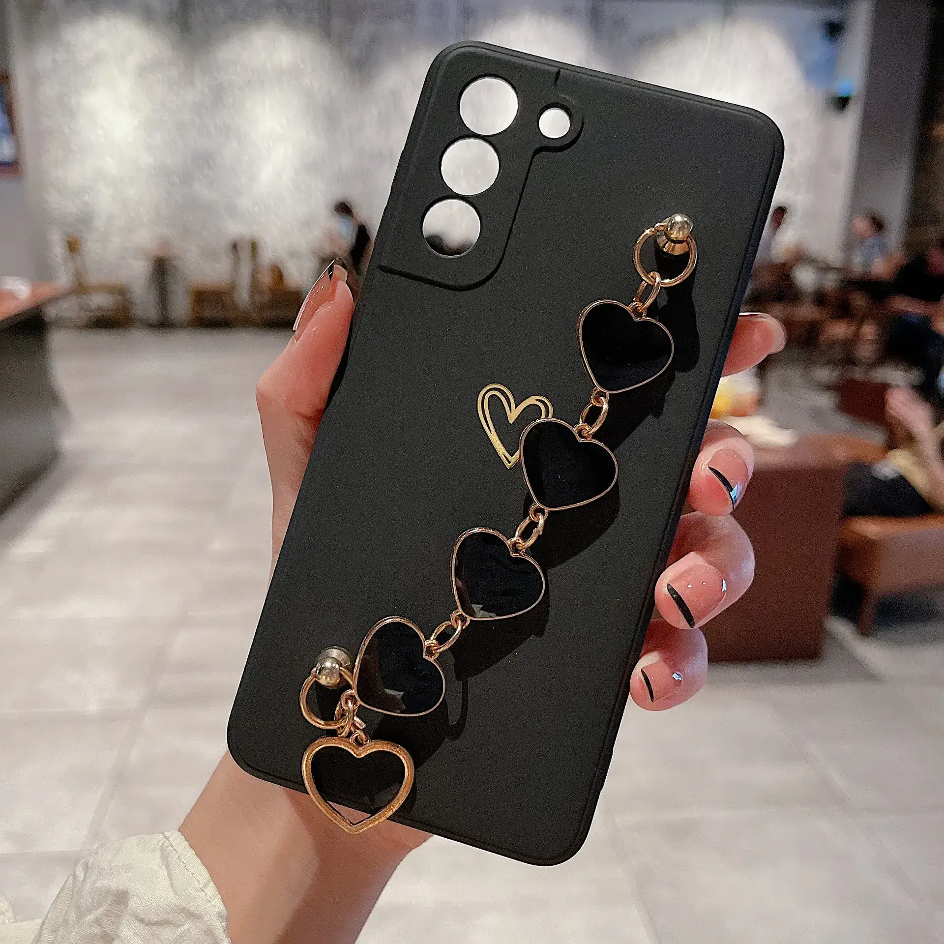 Samsung A56 Heart Chain Phone Case Gold Foil Anti-Drop - Image 11