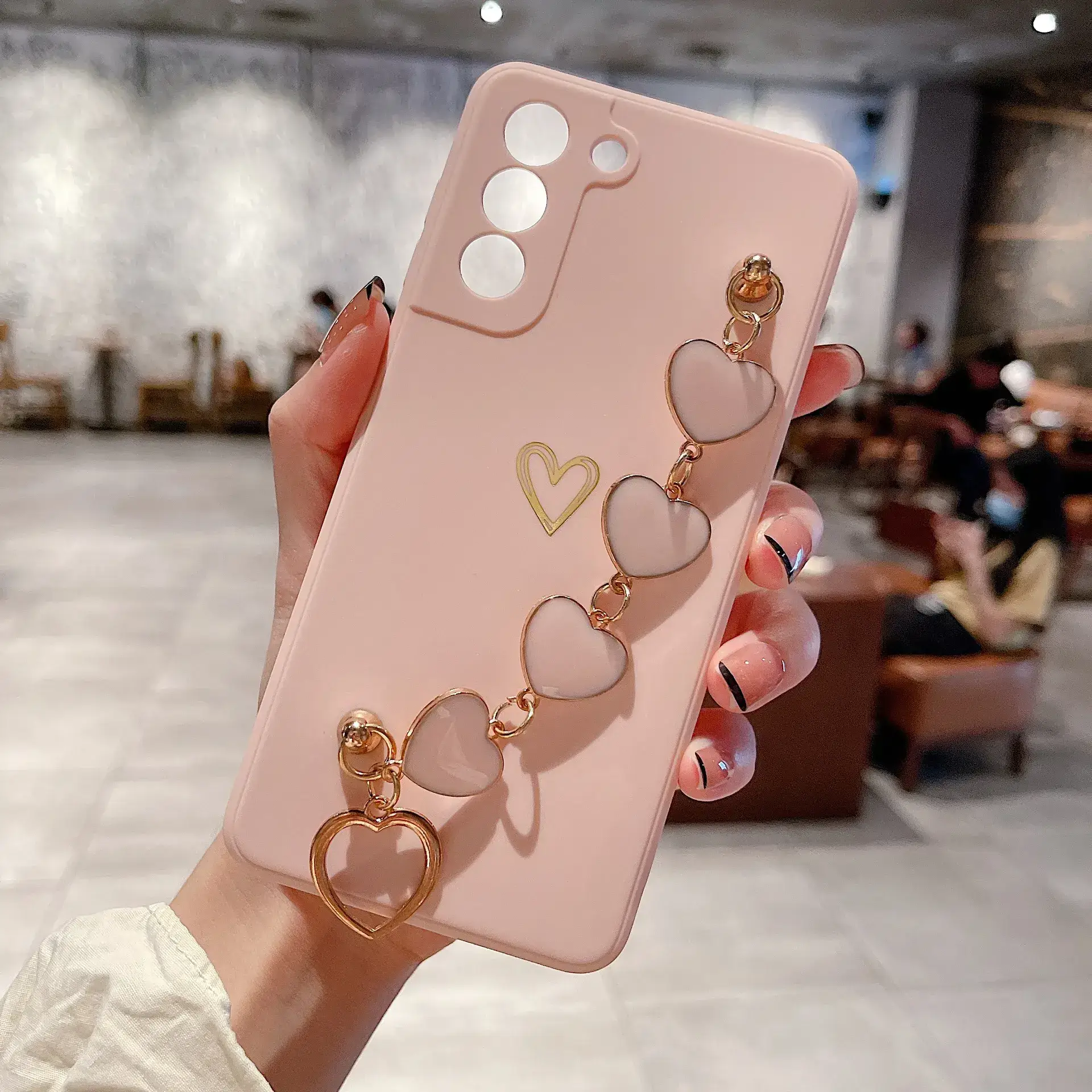 Samsung A56 Heart Chain Phone Case Gold Foil Anti-Drop - Image 2