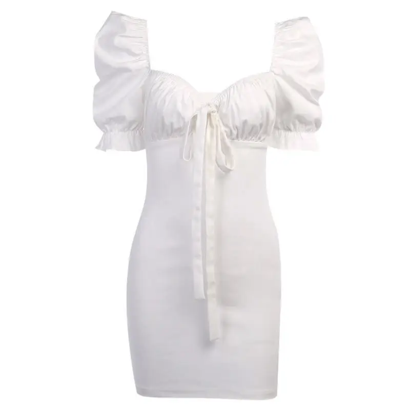 Black French Style Puff Sleeve Tie-Up Dress
