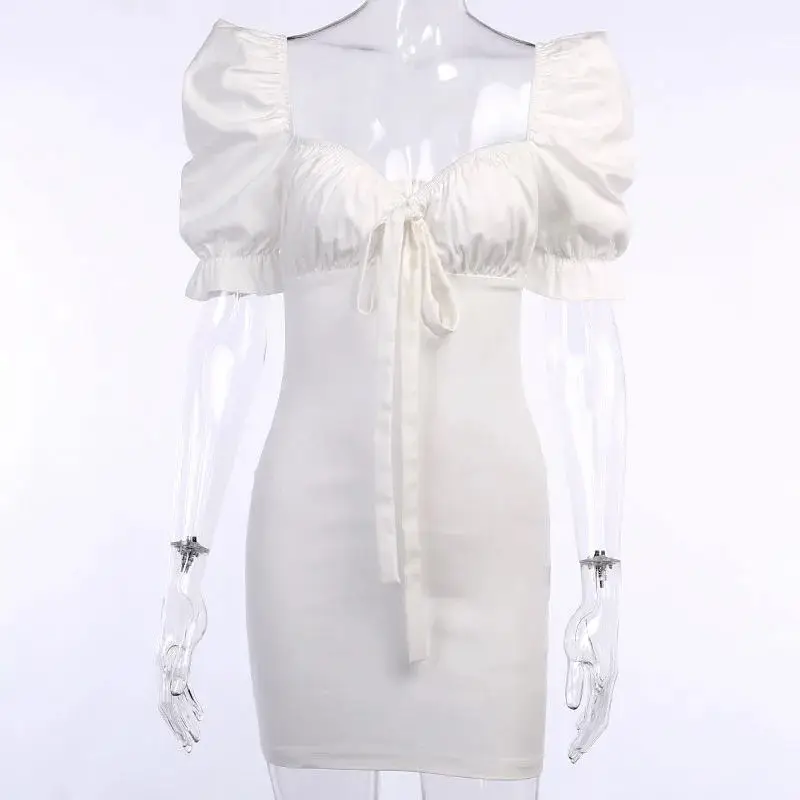Black French Style Puff Sleeve Tie-Up Dress — feature 9