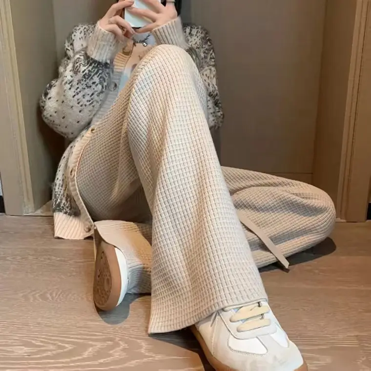Women Waffled Wide Leg Pants Spring Summer 2022 - Image 2