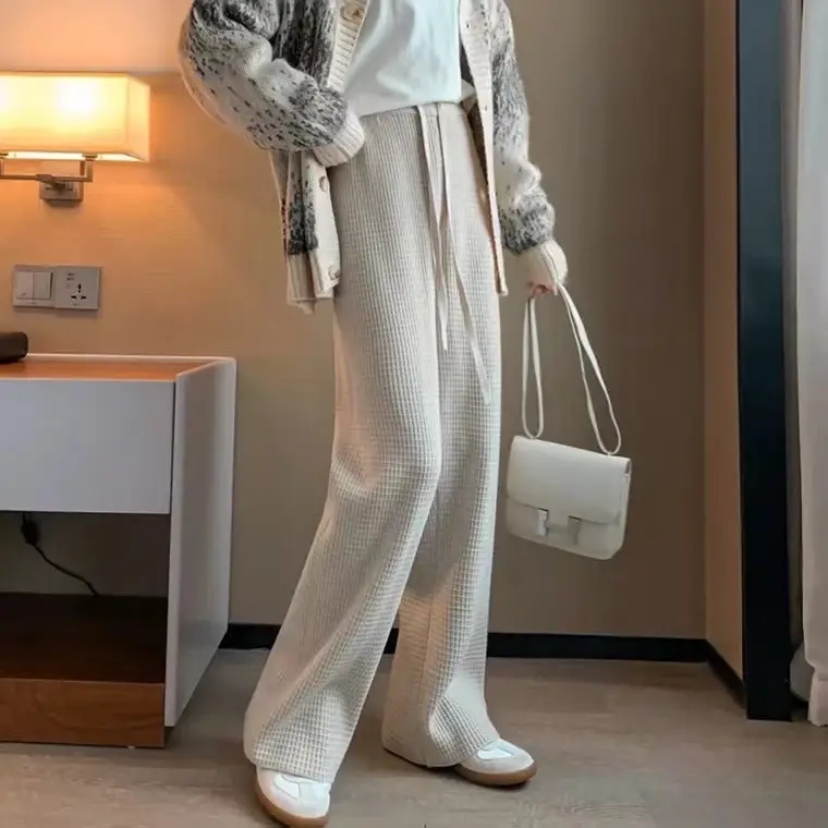 Women Waffled Wide Leg Pants Spring Summer 2022 - Image 4