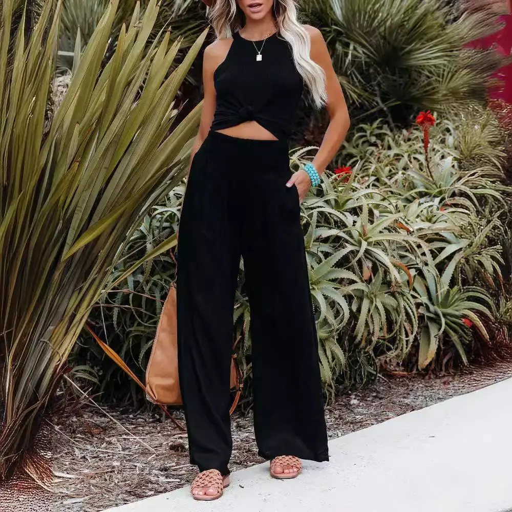 Women White Wide Leg Hemp Pants Casual Summer