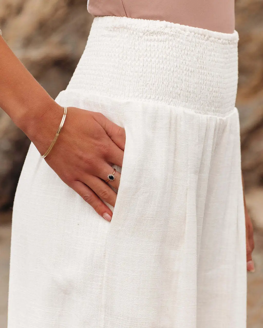 Women White Wide Leg Hemp Pants Casual Summer — feature 14